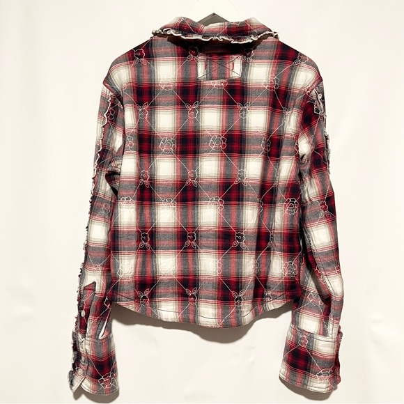 NWT Free People Plaid Ruffle Button Down Shirt Red Western Flannel Top Medium - Picture 7 of 9